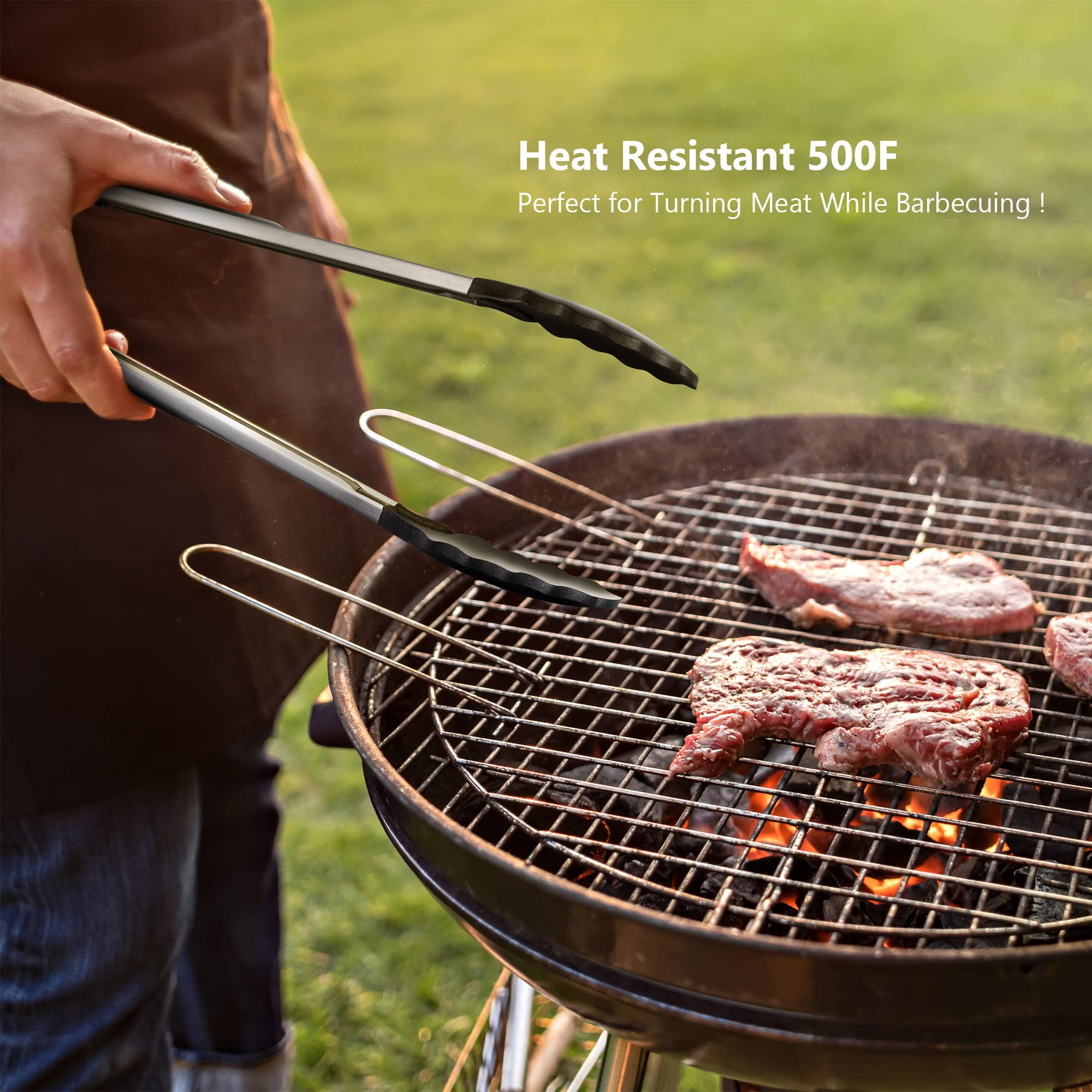 Heat Resistant Silicone Kitchen Tongs with Locking Clip – Stainless Steel Cooking Tongs