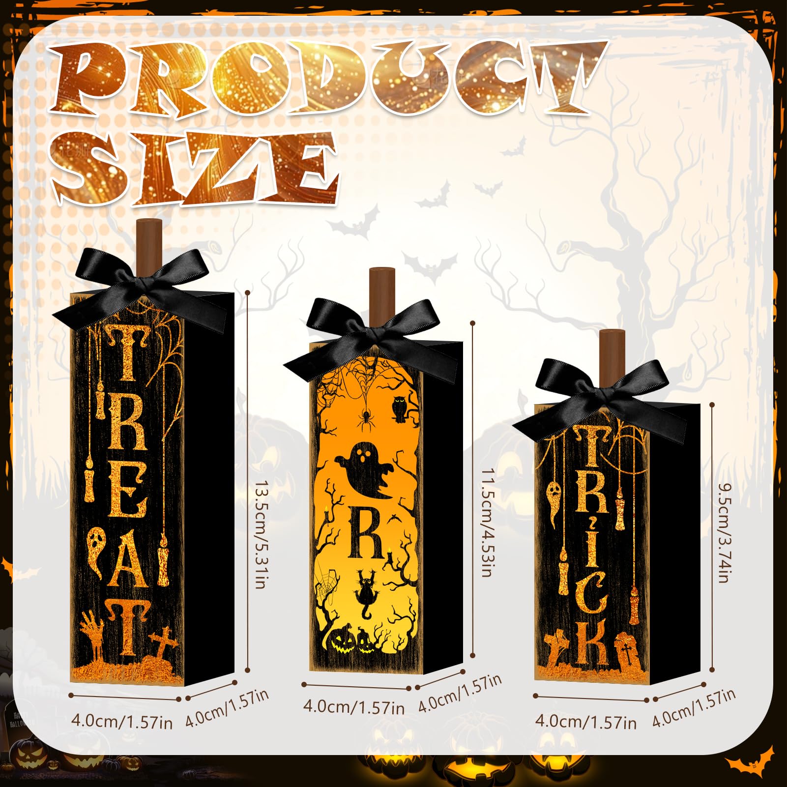 Trick or Treat Wooden Block Set – Halloween Table & Mantel Decor with Pumpkins, Ghosts & Bats