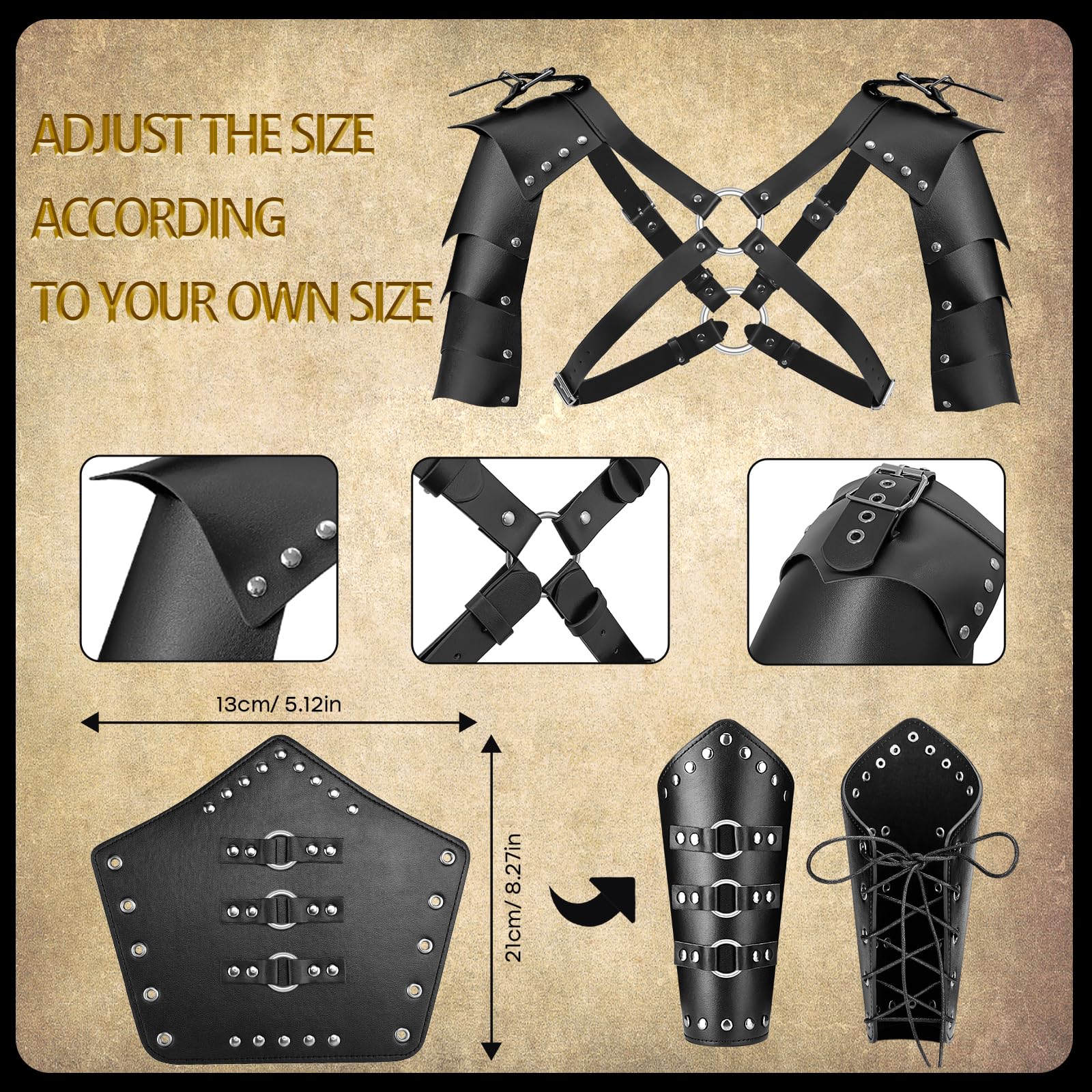 Black Medieval Knight Costume Set – Hooded Cloak, Armor, Belt & Potion Bottle for Halloween ⚔️🖤