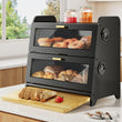 Large 2-Tier Bread Box with Adjustable Ventilation – Magnetic Door Bamboo Tray Bread Storage (Black)