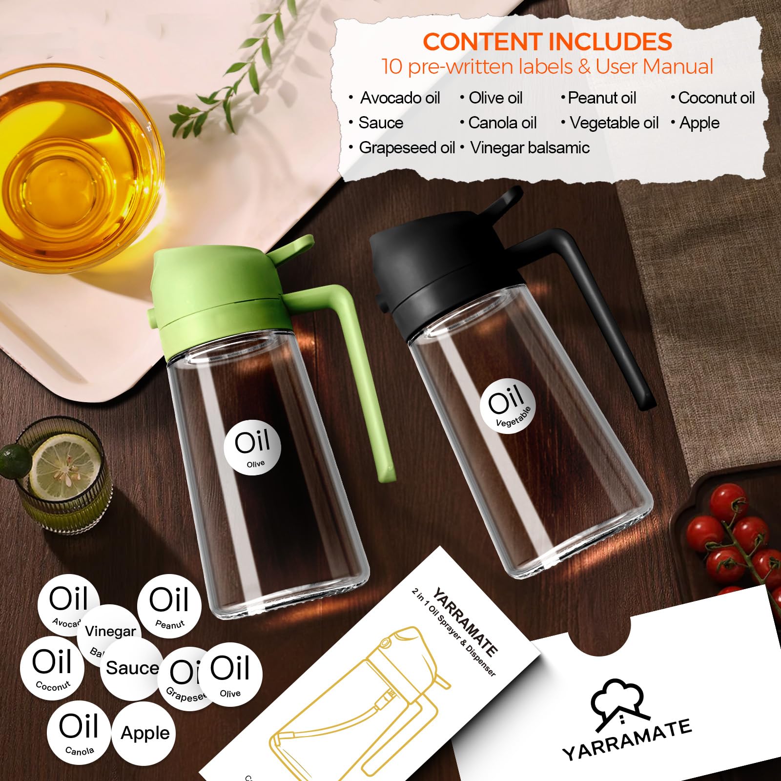 2-in-1 Olive Oil Sprayer & Pour Bottle – BPA-Free Glass Cooking Oil Dispenser with Precise Control