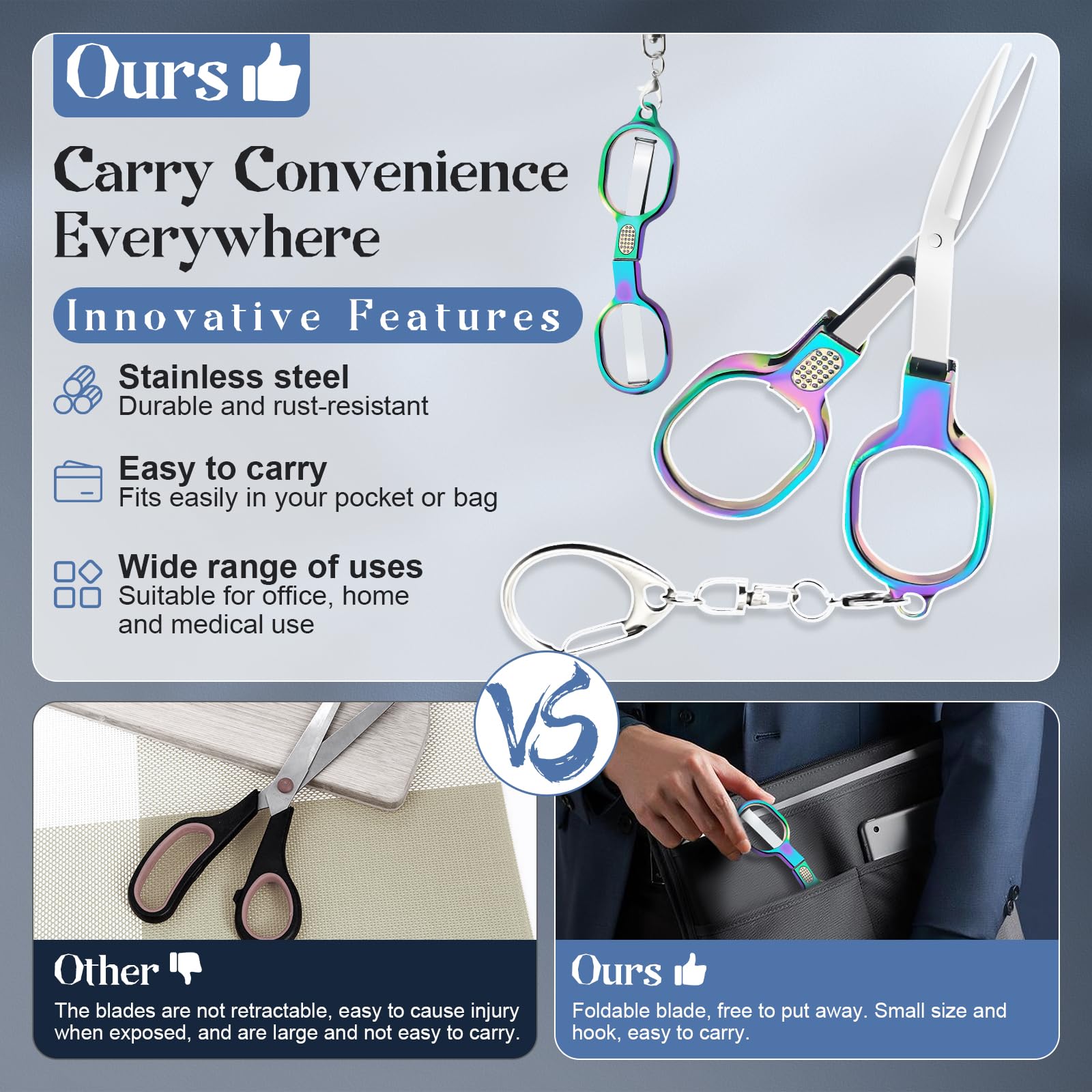 Nurse Badge Folding Scissors – TSA Approved Mini Safety Scissors with Keychain (2-Pack)
