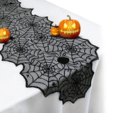 Halloween Spider Web Table Runner – 18x72 Inch Black Lace Tablecloth for Halloween Party Decorations (Reusable Cobweb Design)