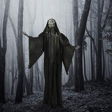 Haunted Hill Farm 63-in. Talking Reaper Halloween Animatronic, Indoor or Outdoor Halloween Decoration with Flashing White Eyes, Poseable and Battery Operated Fright Props for Home or Haunted House