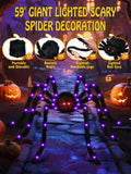 Giant Light-Up Halloween Spider – 59" Black Hairy Spider with 36 LED Purple Lights & Red Eyes