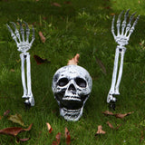 Realistic Skeleton Graveyard Set – Skull, Arms, Spider Web & Stakes for Outdoor Halloween Yard Decor