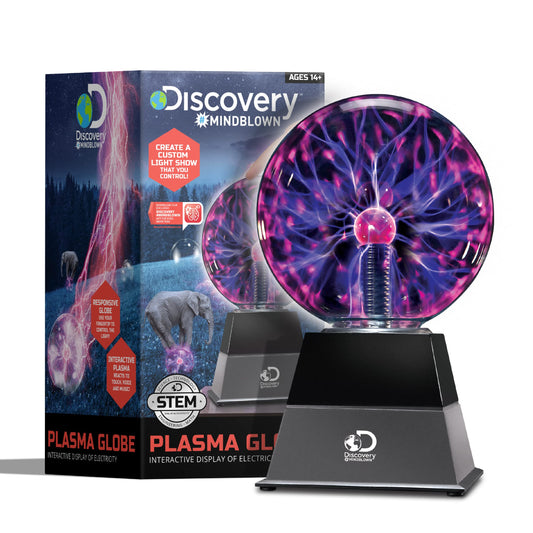 Discovery Plasma Globe Interactive Lightning Lamp – Touch & Sound Reactive Electric Plasma Ball STEM Desk Decor Black