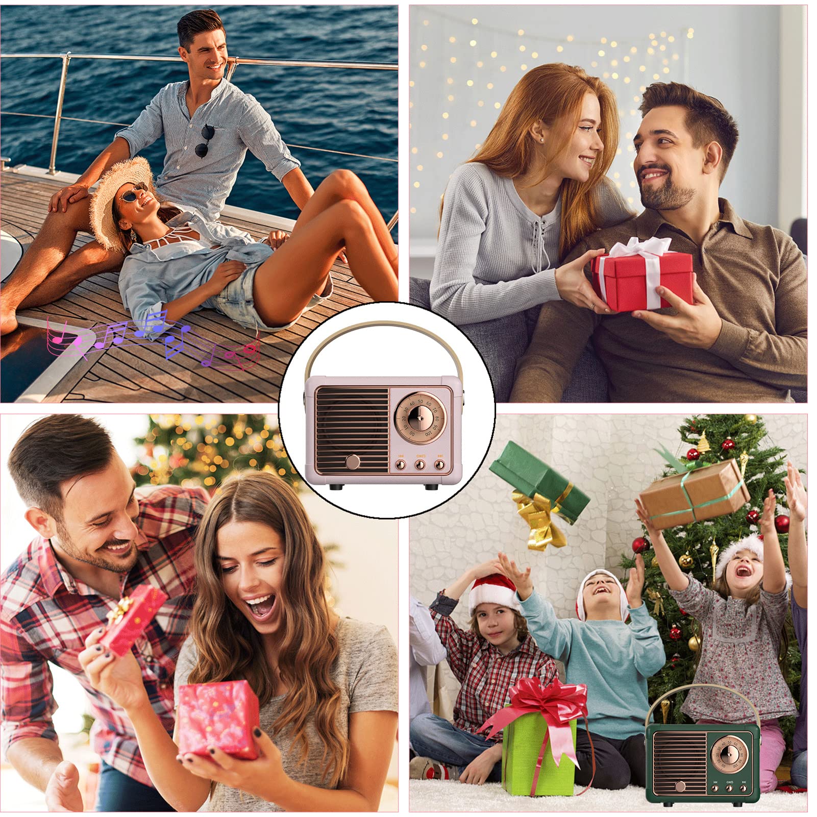Dosmix Retro Mini Bluetooth Speaker Pink – Portable Vintage Wireless Speaker with Clear Sound & 6H Playtime
