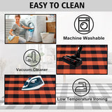 Orange & Black Plaid Cotton Rug – 28x43" Washable Fall Doormat for Porch, Entryway & Halloween Decor