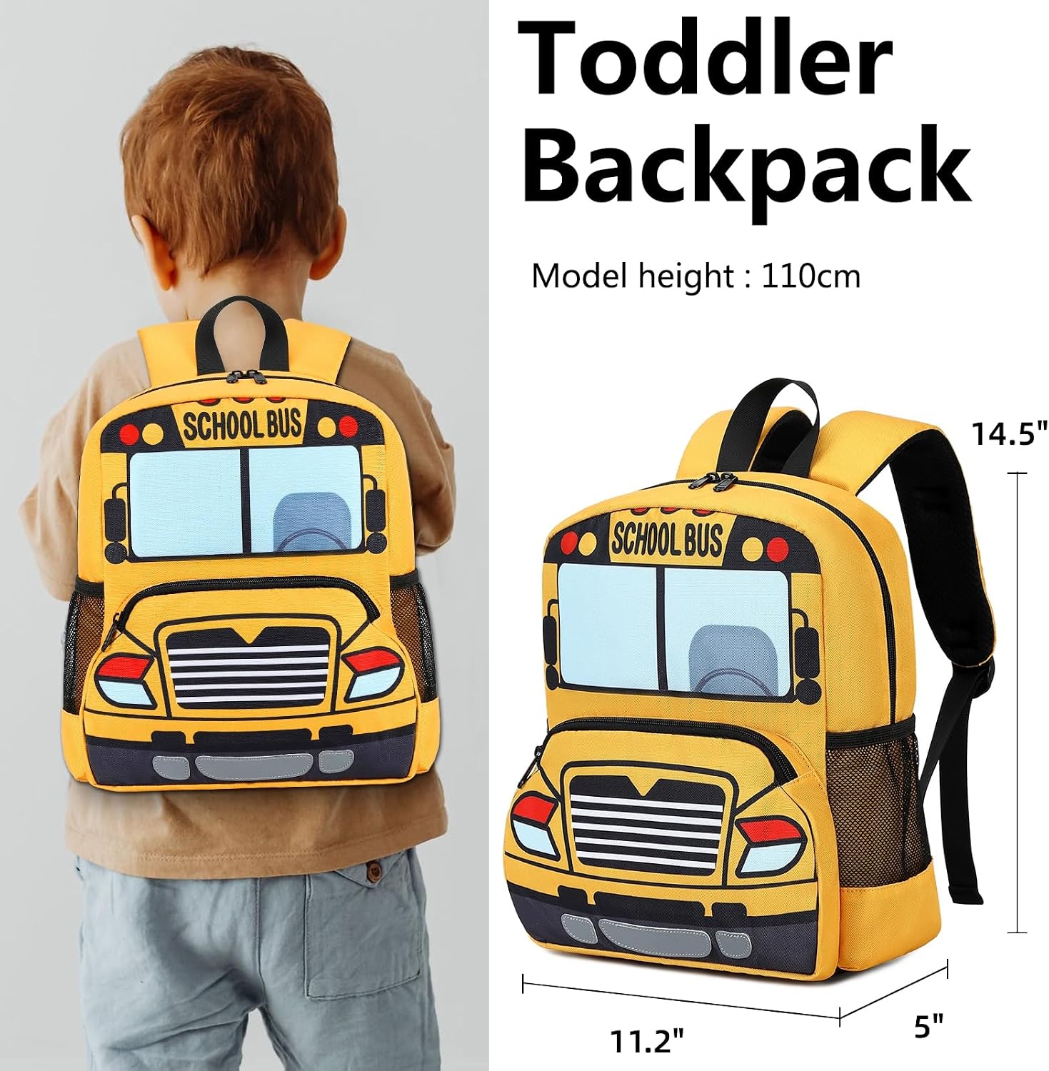 3D School Bus Toddler Backpack Set with Insulated Lunch Bag