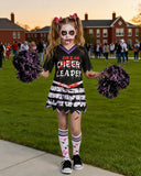 Zombie Cheerleader Costume – Black & Purple Undead Spirit Outfit with Pompoms & Accessories 💜🩸