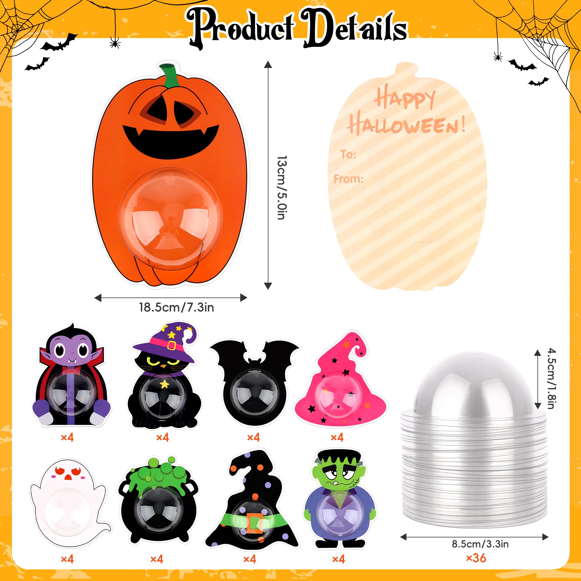 DIY Halloween Candy Holder Greeting Card Kit – 36 Pack Trick-or-Treat Gift Cards with Clear Dome Holders