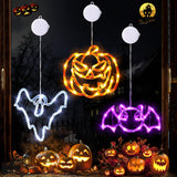 Halloween Window Lights Set – Battery-Operated LED Bat, Pumpkin & Ghost Designs with Timer & 2 Lighting Modes (Indoor/Outdoor)