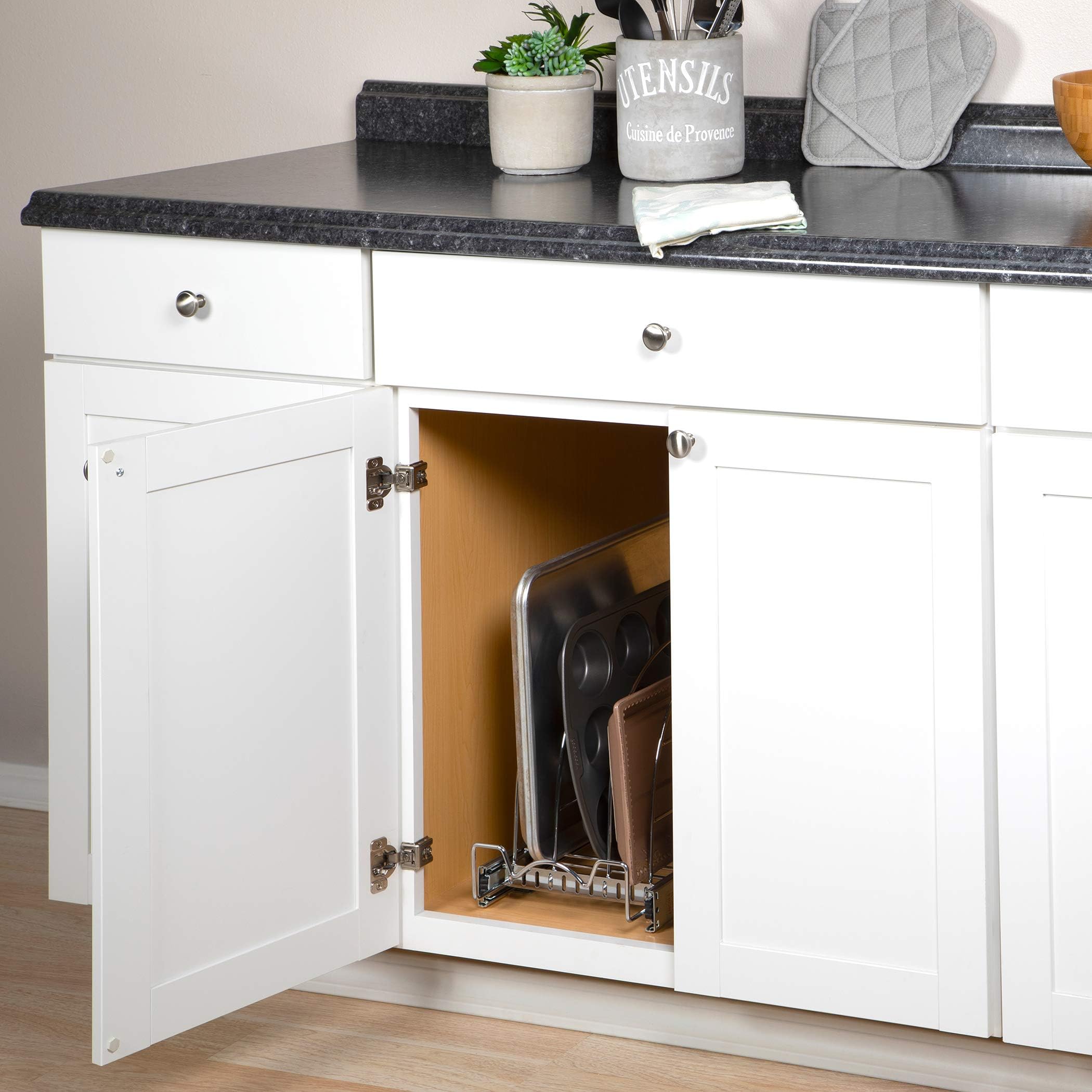Holdn’ Storage Pull-Out Bakeware Organizer – Adjustable Divider Rack for Narrow Kitchen Cabinets