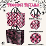 2-Pack Skull Net Halloween Gift Bags with Cards & Tissue Paper – Reusable Black & Pink Tote Style Party Favor Bags