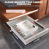 Expandable Pull-Out Cabinet Organizer – Adjustable Width & Depth Slide-Out Drawer with Raising Pads (White, 2-Pack)