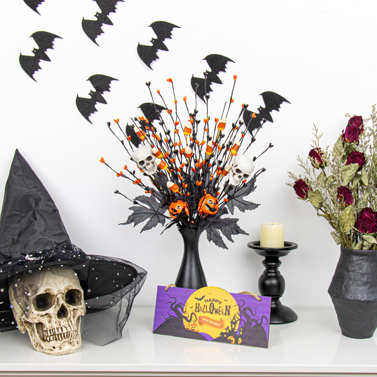 Halloween Black Maple & Candy Stem Branch Set – 10 Pack (17-Inch Spooky Mix)