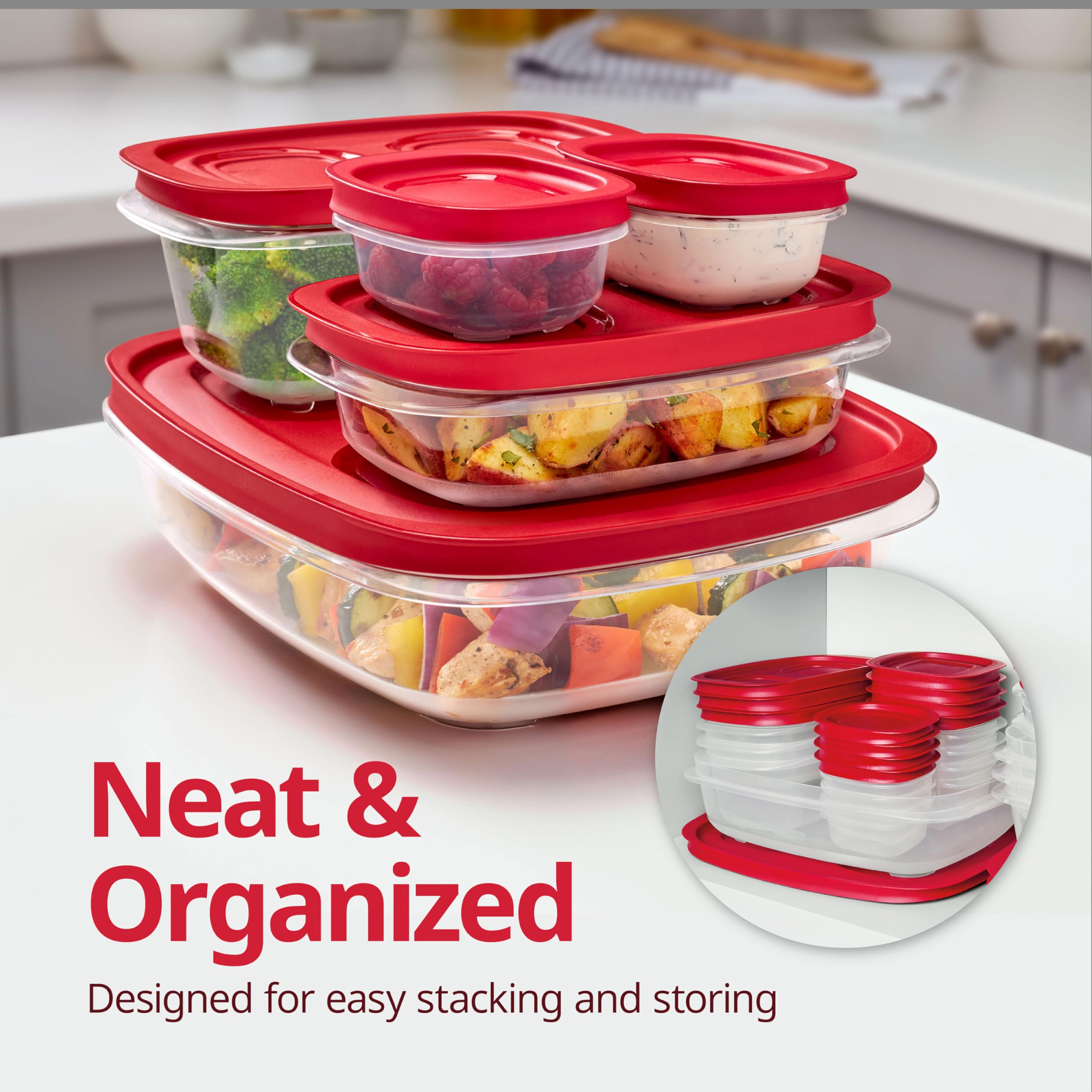 EasyStore Food Storage Containers Set – BPA-Free Stackable Containers with SecureGrip Lids (Made in USA)