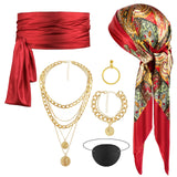Red Pirate Accessory Set for Women – Bandana, Sash, Necklace, Bracelet, Eye Mask & Earring Kit