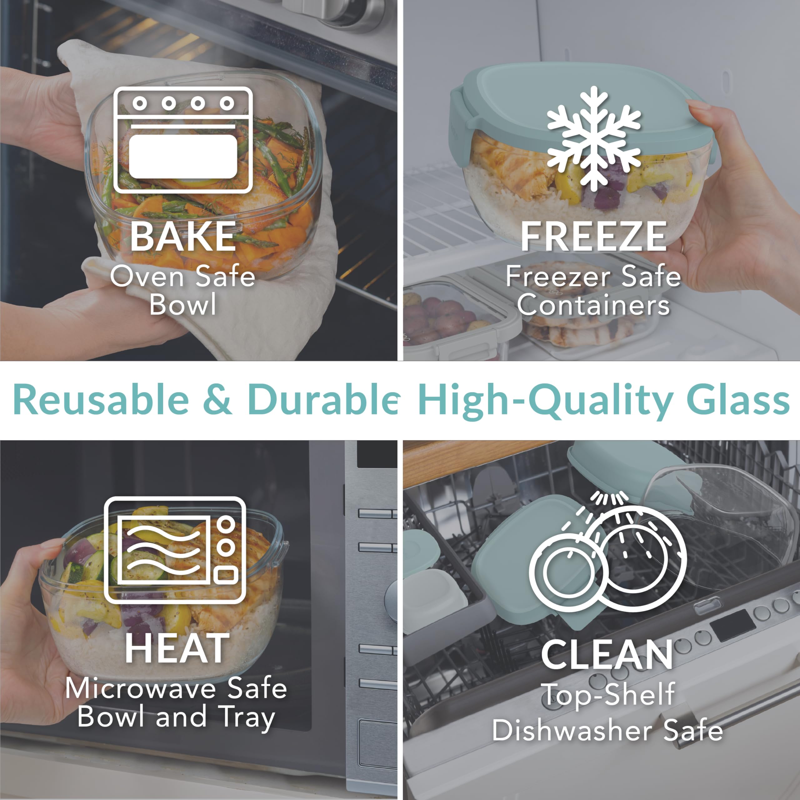 Bentgo Glass Salad Bowl – Airtight Stackable Lunch Container with Toppings Tray & Sauce Cup