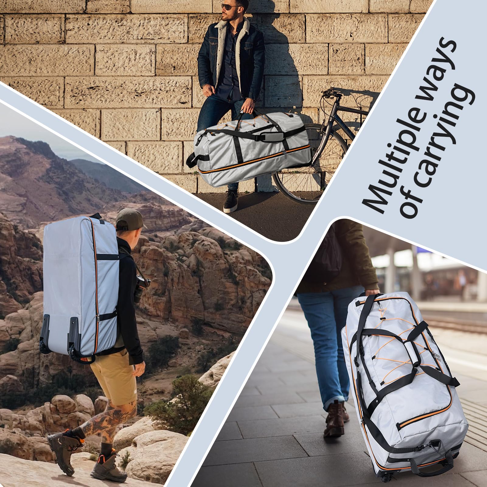 Vrtisa Expandable Rolling Duffle Bag 110L–140L, Foldable Soft-Sided Travel Luggage with Wheels & Shoulder Strap (Grey)