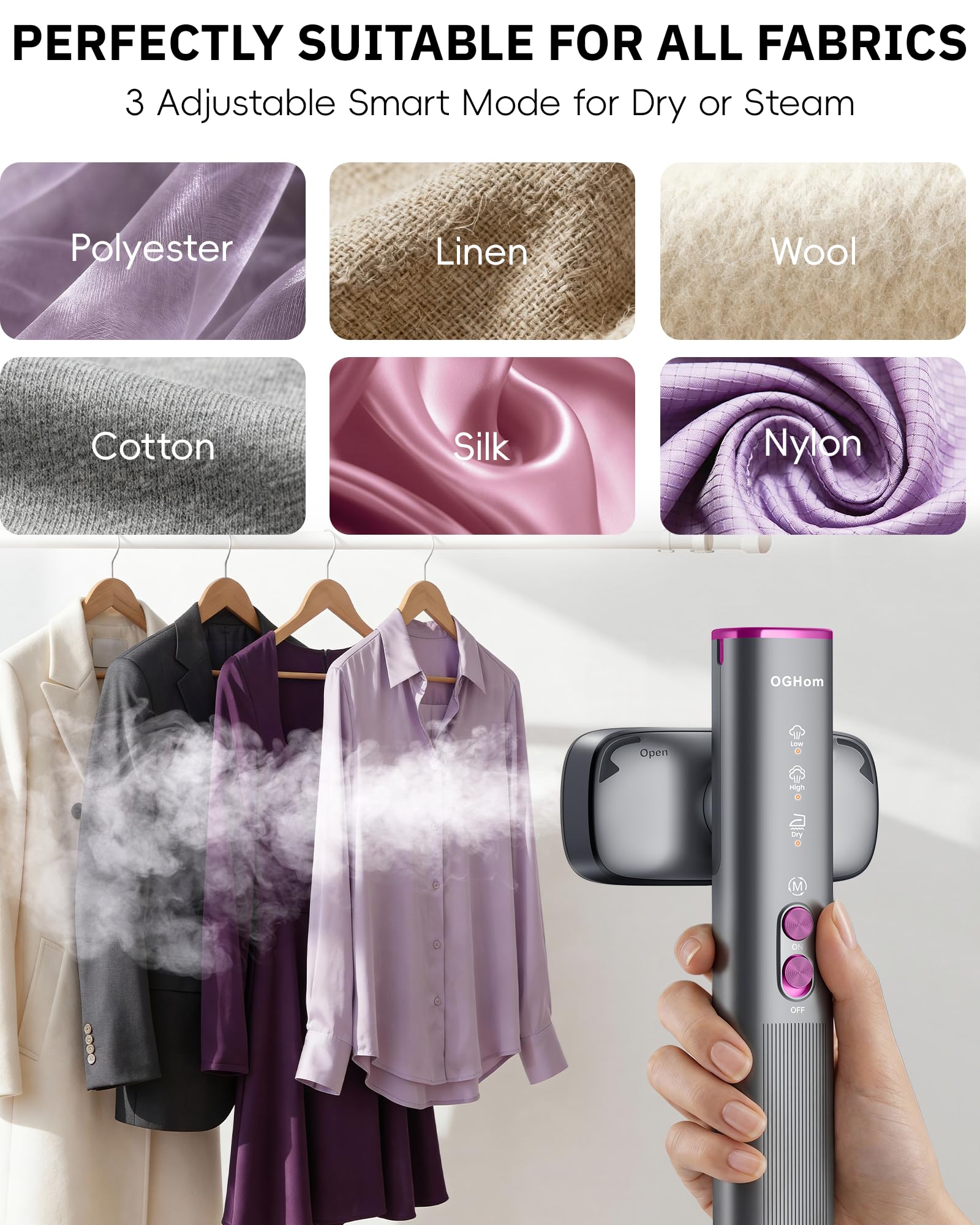 Dual Voltage 2-in-1 Handheld Garment Steamer Iron 1000W Portable Travel Wrinkle Remover with Rotating Head