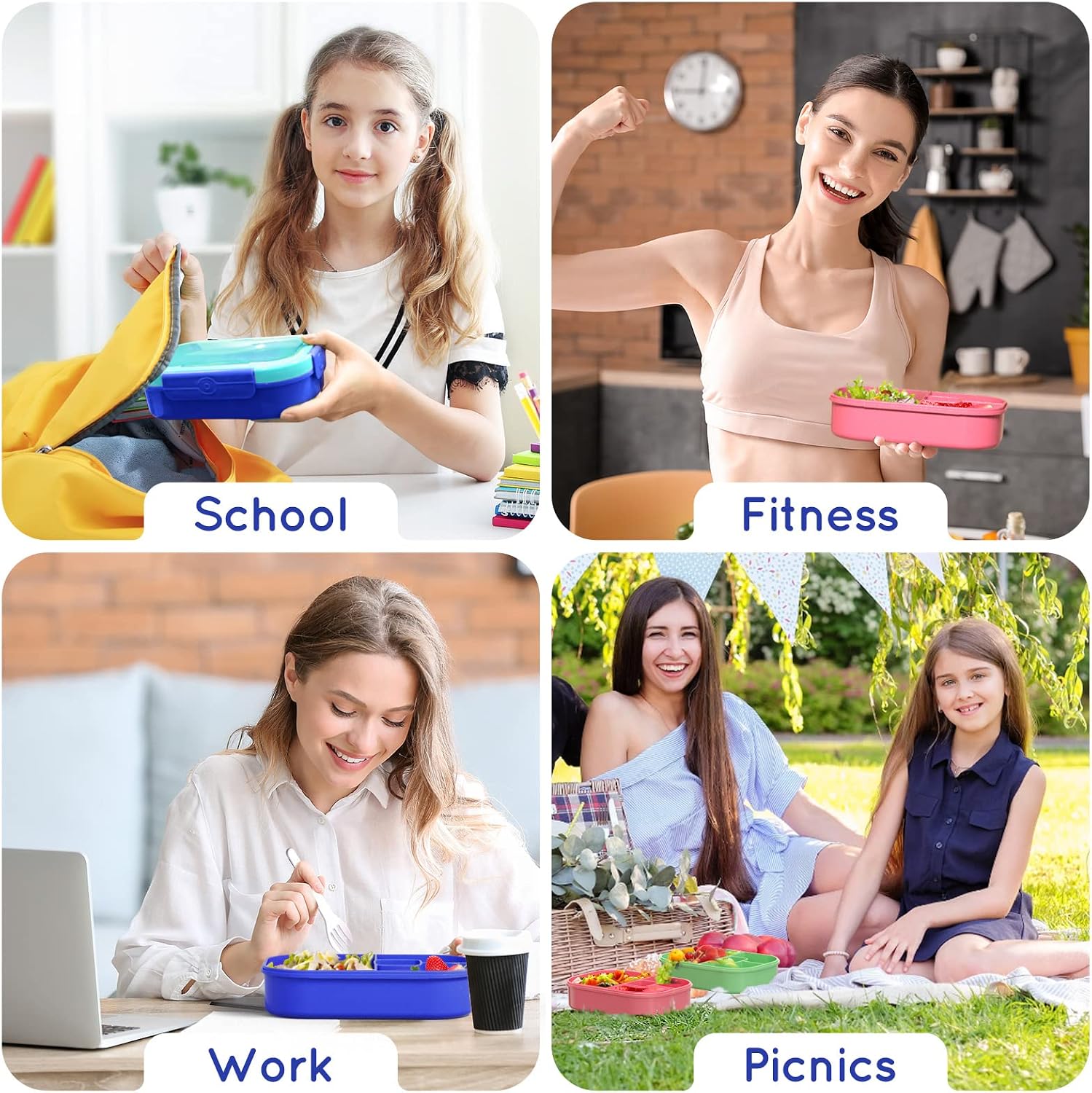 Blue 44 oz Kids Bento Box with Utensils and Food Picks