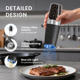 UNNEES Electric Salt & Pepper Grinder Set – Gravity Sensor, Adjustable Coarseness & LED Light