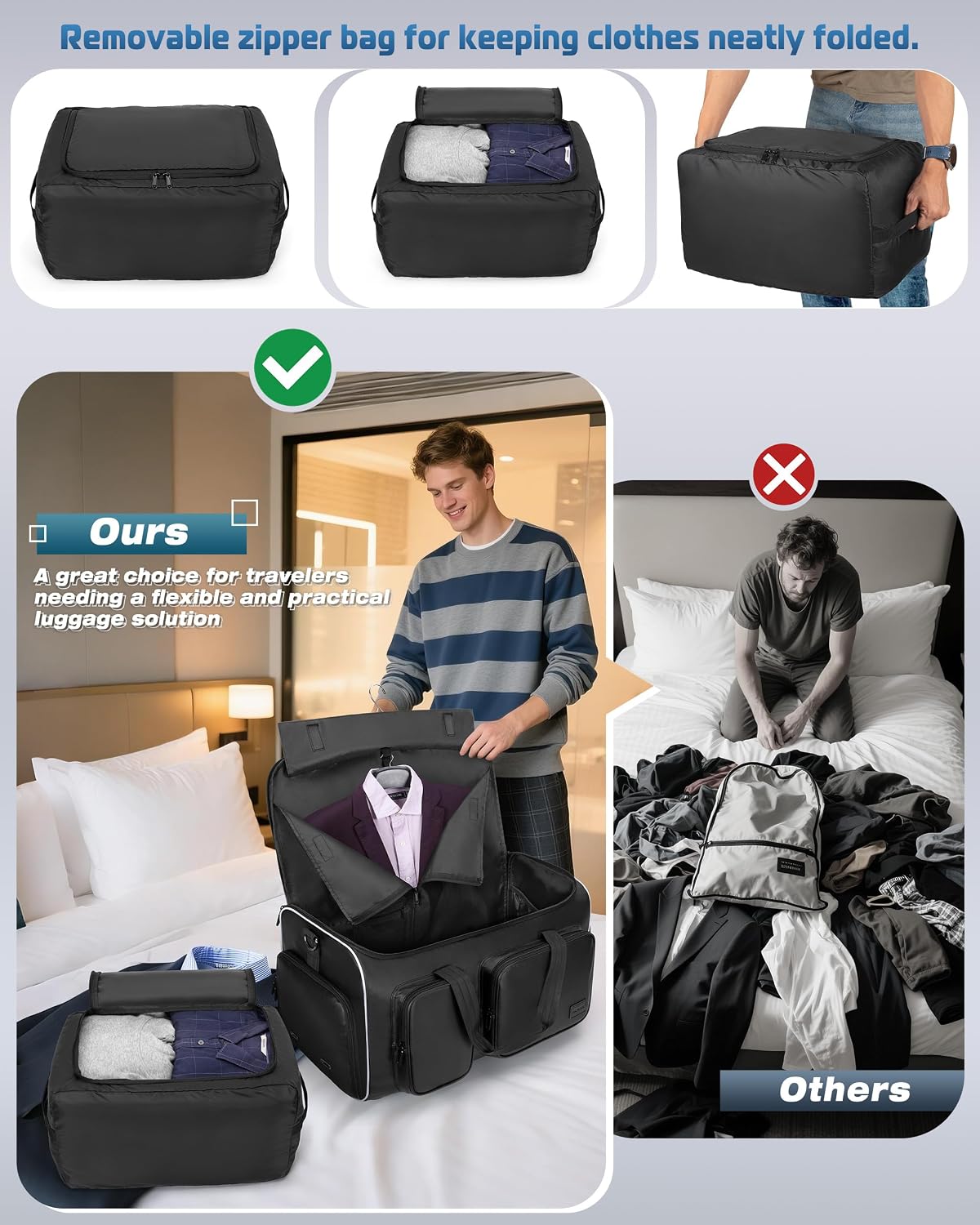 50L Convertible Garment Duffel Backpack with Shoe Compartment