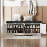 HOMLEKE 2-Tier Shoe Storage Bench with Padded Seat – Modern Entryway Bench with Adjustable Shelves & Doors (White)