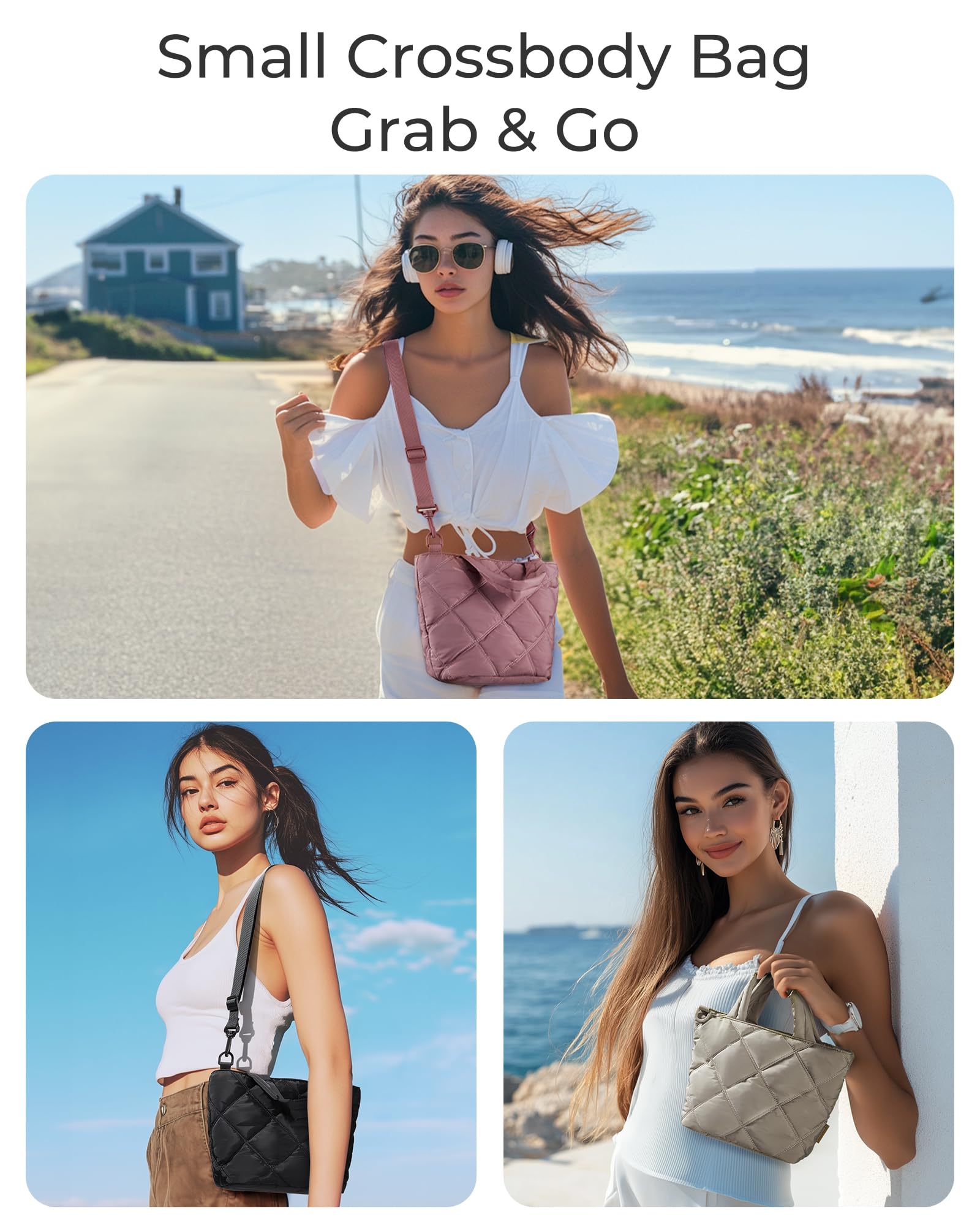 BAGSMART Mini Puffy Crossbody Bag for Women – Lightweight Small Travel Purse with Card Slots & Pockets (Black)