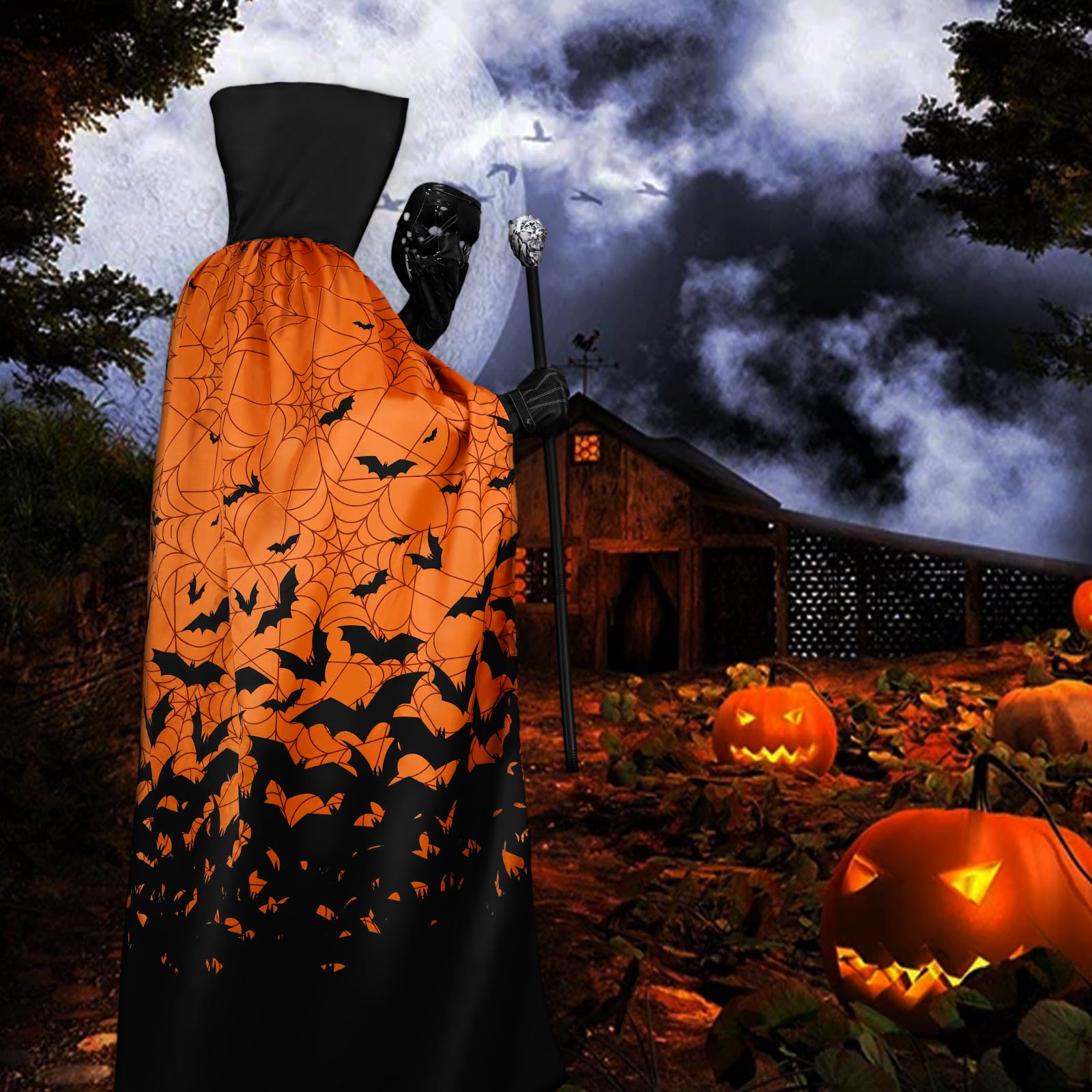 Spider Web Hooded Cape – Black Halloween Cloak for Adults with Oversized Hood & Adjustable Tie