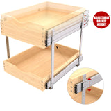 Jowboow Compact 2-Tier Wooden Pull-Out Cabinet Shelves – Heavy-Duty Independent Slide-Out Drawers