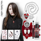 Vampire Makeup & Accessory Kit – Complete Halloween Set with Fake Blood, Fangs, Tattoos, White Face Paint & Necklace