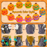 Vintage Halloween Resin Pumpkin Set – Hand-Painted Skeleton & Witch Figurines with Glow Base (Multicolor, 2-Pack)
