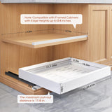Expandable Pull-Out Cabinet Organizer – Silent 3-Rail Slide-Out Shelves with Raising Pads (White, 2-Pack)
