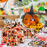 100 Pcs Halloween Treat Bags - Happy Halloweens Goodie Bag, Plastic Halloween Pumpkin Cellophane Bag Bulk, Clear Gift Goody Candy Bags with Twist Ties for Halloweens Party Supplies Favors Decorations