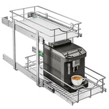 2-Tier Pull-Out Kitchen Cabinet Organizer with Soft-Close Slides – Heavy-Duty Pantry Drawer Shelf with Non-Slip Liner