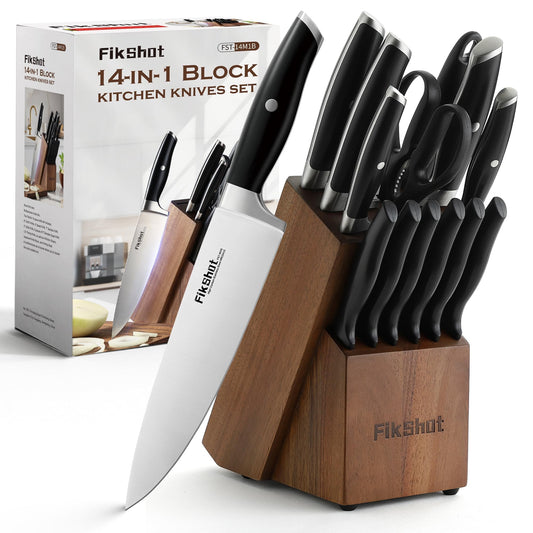 14-Piece Professional Knife Block Set with Sharpener – Full Tang Stainless Steel Kitchen Knives