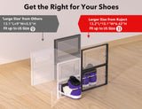 Kuject X-Large Clear Shoe Storage Boxes – Stackable Plastic Sneaker Organizers for Closet & Entryway (Black, 12-Pack)