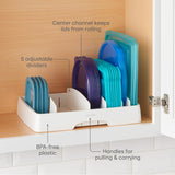 Adjustable Container Lid Organizer with Dividers – Cabinet & Drawer Storage Solution (White)