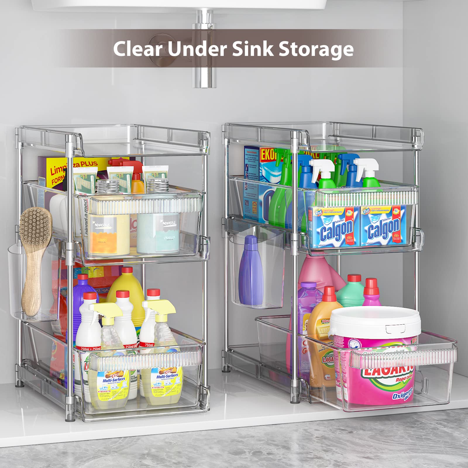 WAKISA Clear 3-Tier Pull-Out Organizer Set – Modular Acrylic Storage Drawers with Adjustable Dividers (Transparent)