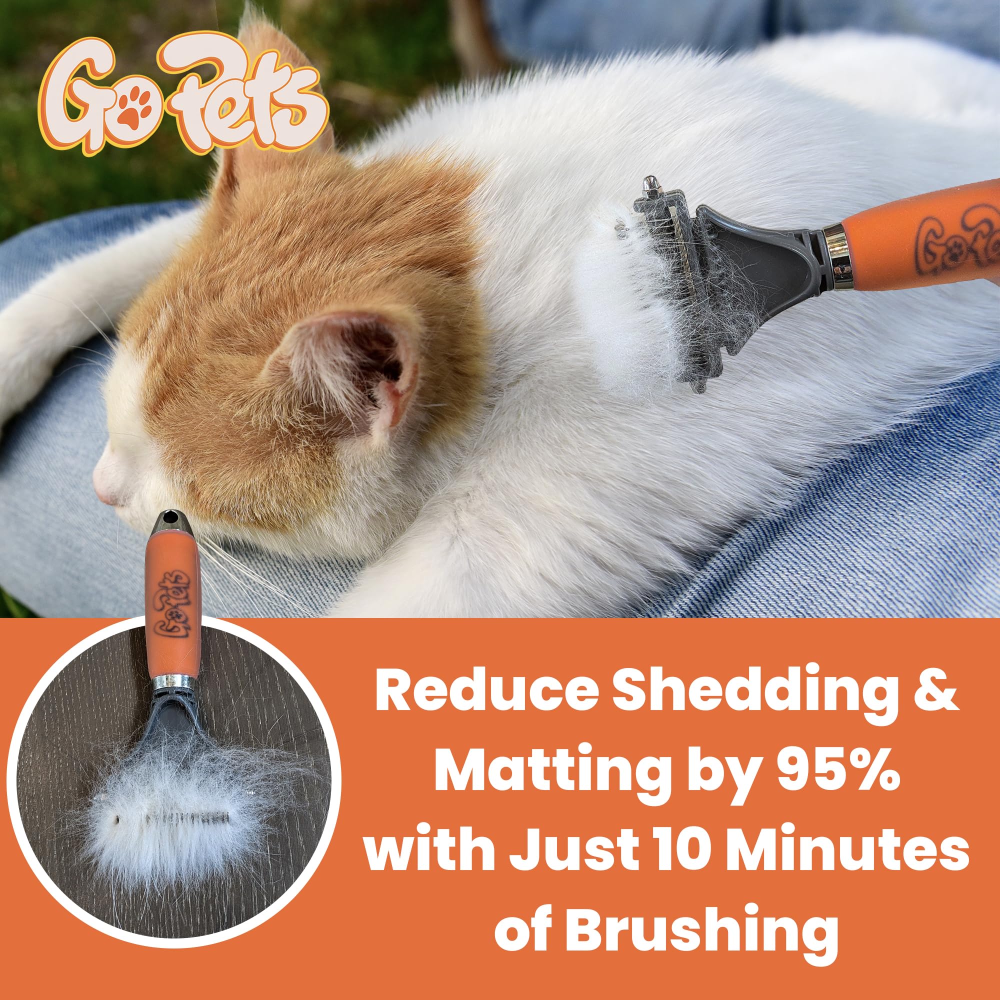 GoPets 2-Sided Dematting Comb and Deshedding Brush with Stainless Steel Blades, Undercoat Rake for Dogs and Cats