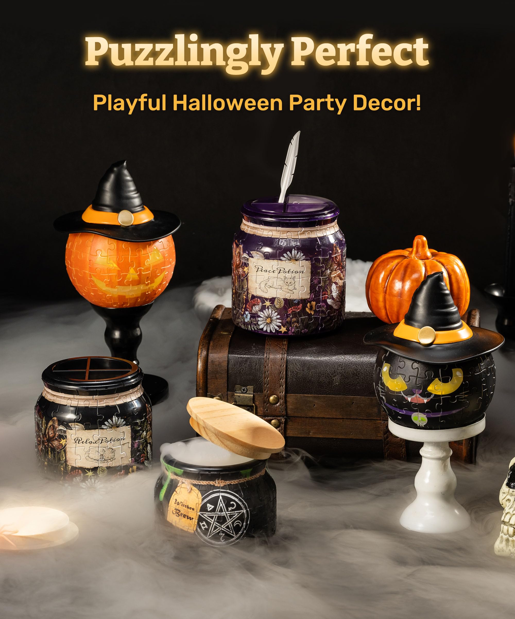 Magic Jack Puzzle Candle Light – 3D Rechargeable Jack-O’-Lantern Halloween Decoration with Flickering LED & Type-C Charging