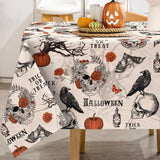 Halloween Gothic Tablecloth – Vintage Skull, Bat, Pumpkin & Rose Polyester Cover (60" x 104")