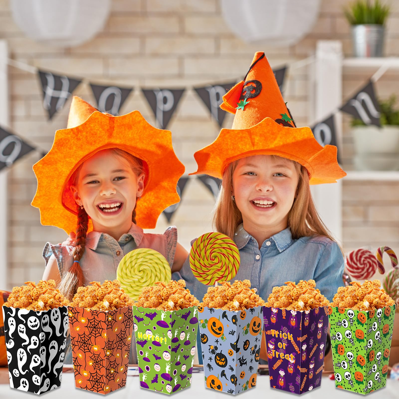Roshtia 24 Pcs Halloween Theme Party Popcorn Favor Boxes in 6 Designs Snack Treat Box Candy Cookie Container Event Party Favor Supplies, Halloween Snacks(Figure)