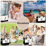 YOOLIFE Personalized Initial Tote Bag for Women – Large Zippered Monogram Tote with Crossbody Strap & Makeup Pouch (White, Letter J)