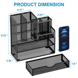 Marbrasse Mesh Desk Organizer with Drawer Multi-Compartment Pen Holder Office Supplies Storage Caddy Black