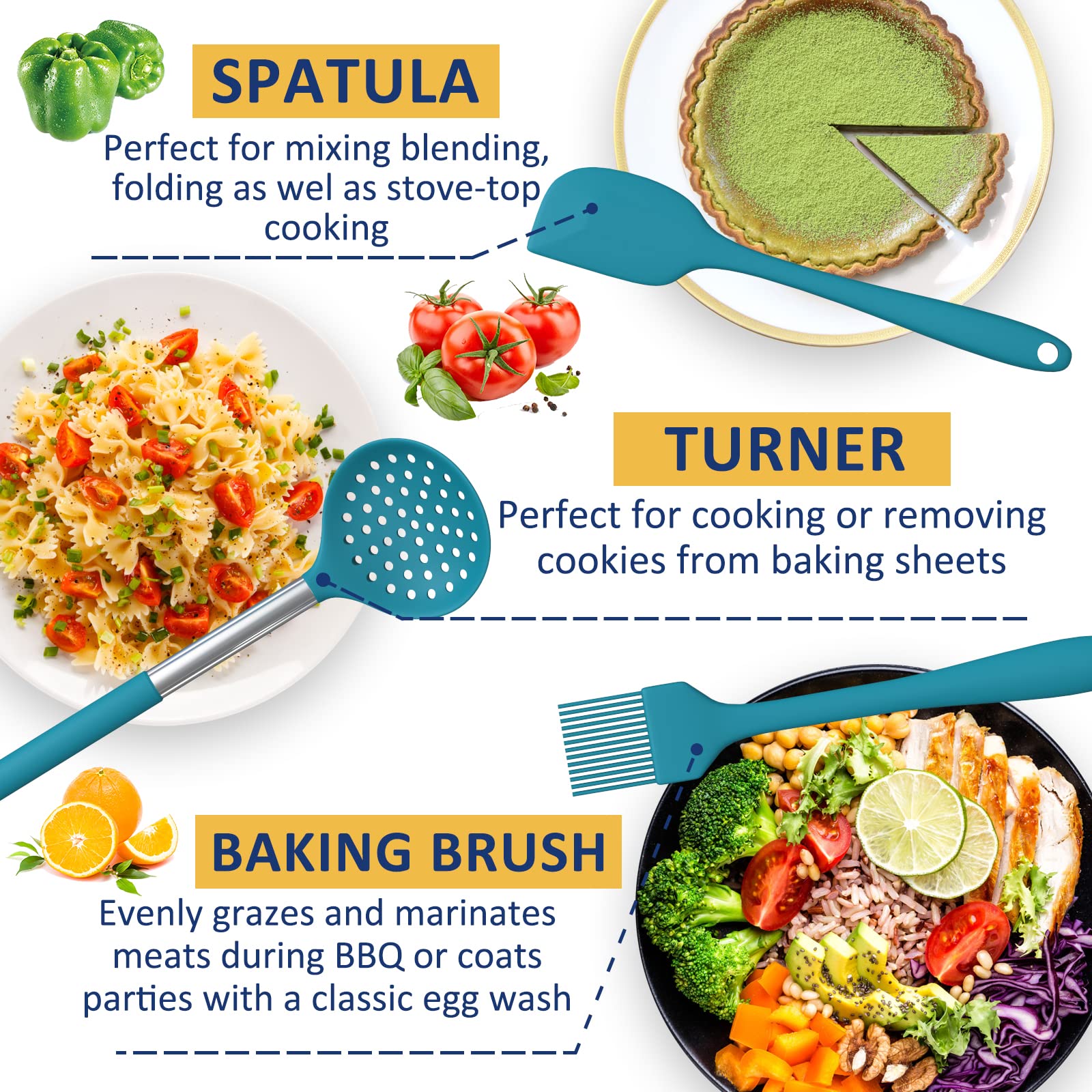 24-Piece Professional Silicone Kitchen Utensil Set with Stainless Steel Handles & Holder – Blue