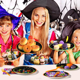 Halloween Party Plates & Tableware Set – 100 Pcs for 25 Guests, Includes Plates, Forks & Napkins – Classic Halloween Colors & Designs